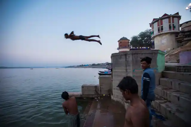 Taking a dip in the Ganges.