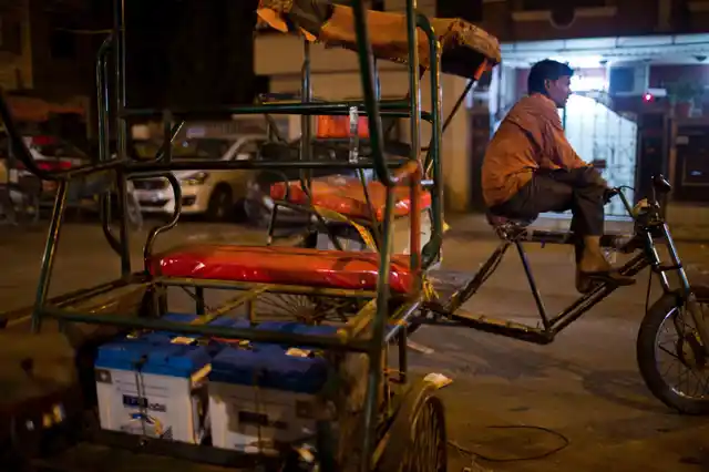 Battery-packs in a pedal-electric rickshaws have become a common sight in north Delhi. 