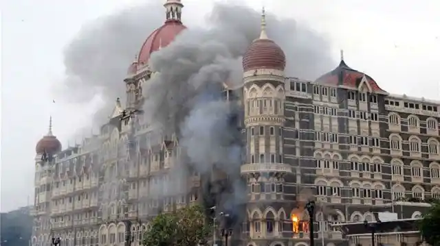 Fire inside Taj Mahal hotel in Mumbai after the terrorists attack. 