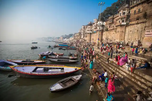 Devotees throng the ghats of Varanasi.