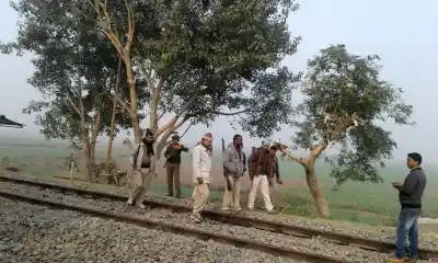 Patna: Policemen Masudan railway station that was attacked by Maoists in Bihar on Dec 20, 2017. Maoists killed a deputy village body head, torched cabin panel and abducted two railway employees -- station master Mukesh Kumar and porter Narendra Mandal -- to enforce a shutdown they had called on Wednesday. (Photo: IANS)