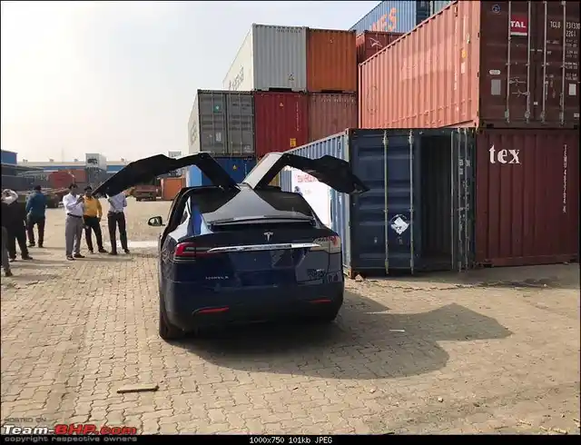 The Tesla Model X at the port in Mumbai.