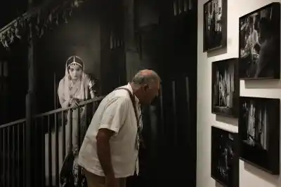 Visitors at the exhibition: A Cinematic Exhibition: Josef Wirsching and Bombay Talkies
