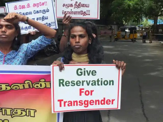 Tharika and Grace demanding the transgender community to be granted reservation. 