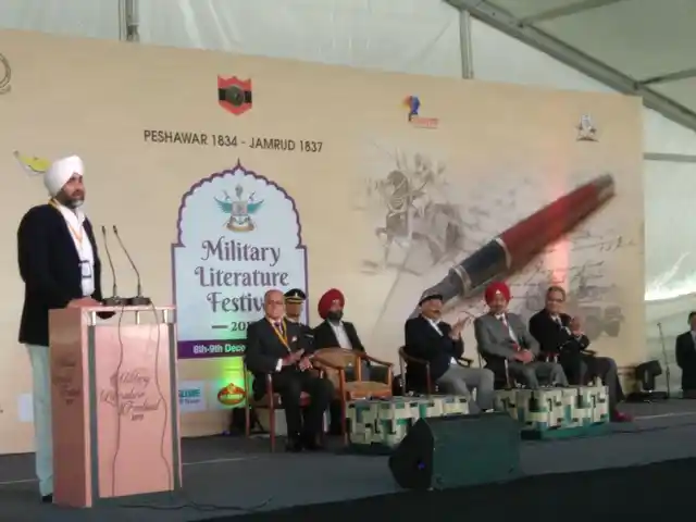 Punjab’s Finance Minister Manpreet Singh Badal addresses the gathering at the Military Literature Festival.