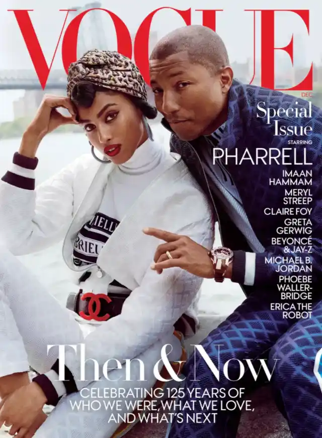 Pharrell Williams and Imaan Hammam on <i>Vogue</i>’s 125th anniversary issue cover.