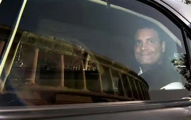 Congress president Rahul Gandhi arrives for the winter session of Parliament, in New Delhi on Monday, 18 December.