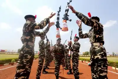 Bhopal: Sashastra Seema Bal (SSB) recruits during their passing out parade at Chandukhedi near Bhopal on June 13, 2016. (Photo: IANS)