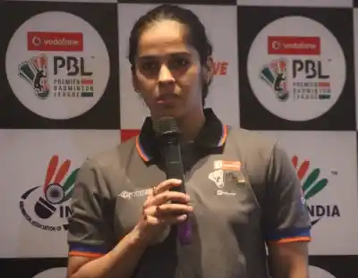 New Delhi: Indian badminton player Saina Nehwal addresses during a programme organised to unveil Premier Badminton League (PBL) Trophy in New Delhi on Dec 20, 2017. (Photo: IANS)