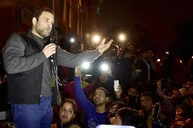 Rahul Gandhi addresses students of the Jawaharlal Nehru University in New Delhi in February 2016, days after the ‘sedition row’ began.