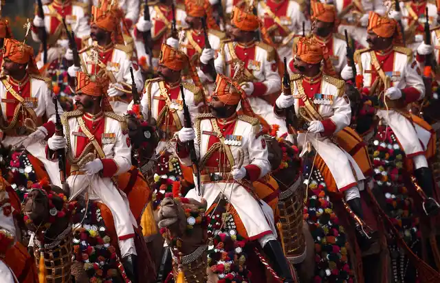 Indian soldiers march during the Republic Day parade in New Delhi, India, January 26, 2018.