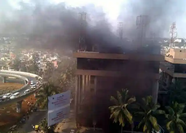 Carlton Tower in Bengaluru on fire.