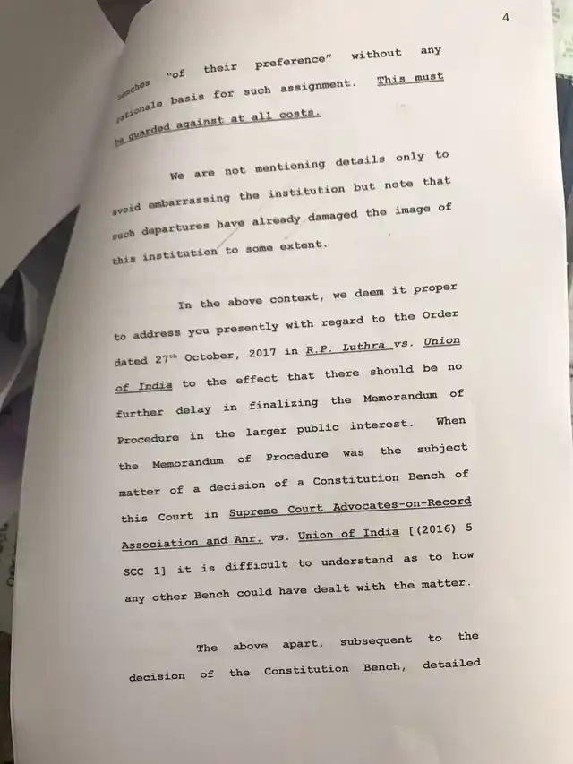 Letter from four sitting SC judges to CJI (Page 4of 7).