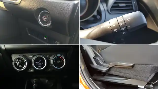 The Swift is quite feature rich. Clockwise from top, it comes with push-button start, automatic headlamps, height adjustable driver’s seat and automatic climate control. 