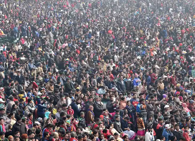 Crowd of spectators during 69th Republic Day Parade at Rajpath in New Delhi on Friday, 26 January 2018.