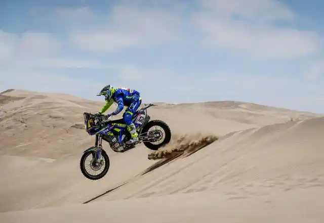 India’s Aravind KP tackles a sand dune in the deserts of Peru during the fourth stage of the Dakar Rally.