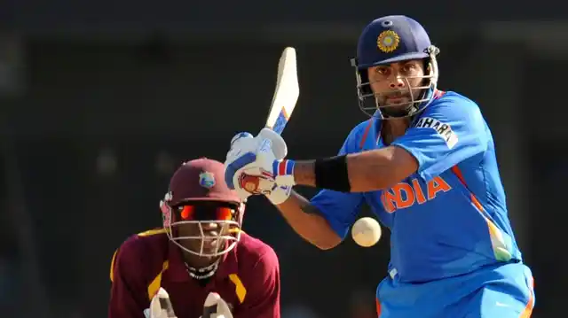 Virat Kohli in action during an ODI against the West Indies in 2011.