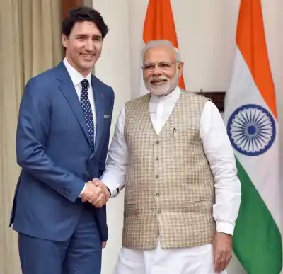New Delhi: Prime Minister Narendra Modi with Canadian Prime Minister Justin Trudeau during a meeting at Hyderabad House, in New Delhi on Feb 23, 2018. 