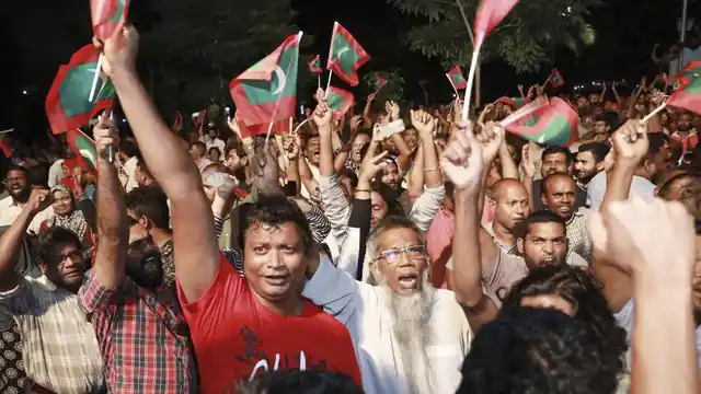 Protesters in capital city Male, Maldives, demand the release of opposition MPs in this photo taken on 2 February.