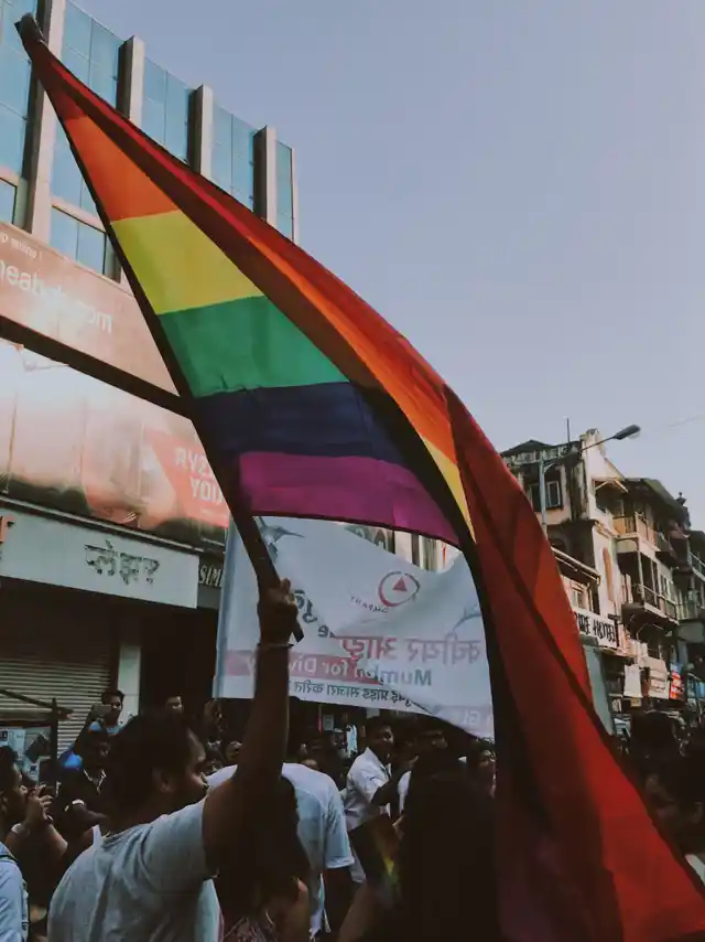 The Rainbow flag flies high during the Pride March. 