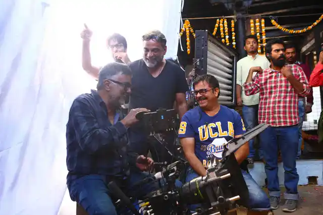 Filmmaker R Balki with cinematographer PC Sreeram on the sets of <i>PadMan.</i>