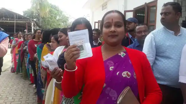 Voters stand in queue in Dimapur during polling.