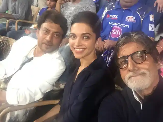 Irrfan Khan and Deepika Padukone with Amitabh Bachchan.