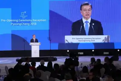 Seoul: South Korean President Moon Jae-in speaks during a reception for global leaders to mark the opening of the PyeongChang Winter Olympics in the host town of PyeongChang, east of Seoul, on Feb. 9, 2018. (Yonhap/IANS)