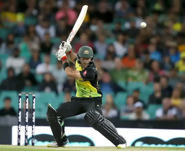 Glenn Maxwell leaves a delivery during the second tri-series Twenty20 International.