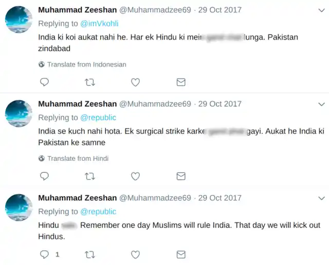Tweets dating back to when the Muhammad Zeeshan account was first created.