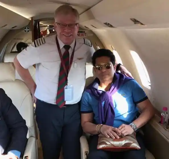 File photo of Sachin Tendulkar with a pilot.