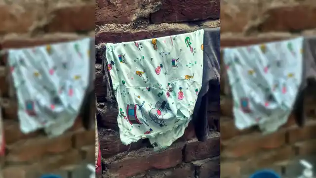 The child’s clothes hung out to dry.