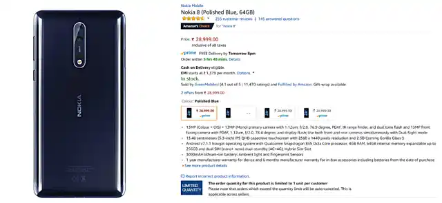 Nokia 8 gets a big drop, selling on Amazon also. 