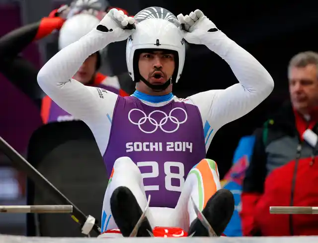 Shiva Keshavan competes at the Sochi Winter Games.
