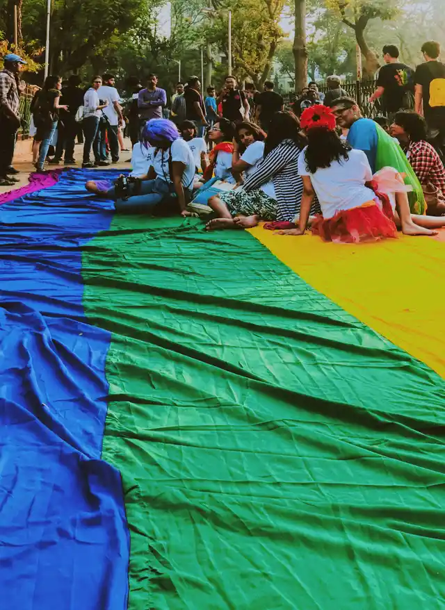 Protestors take a break during the Mumbai Pride March 2018. 