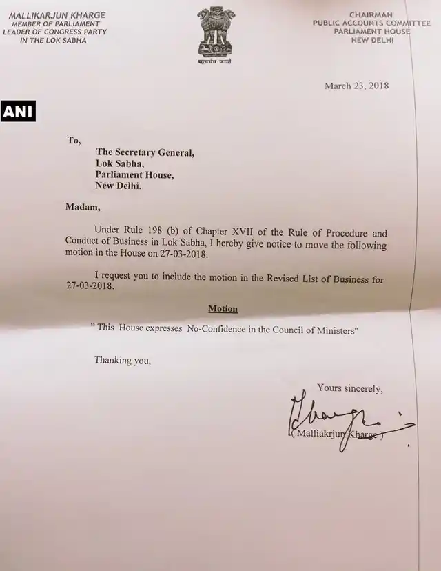 Congress warned that the party will move no-confidence motion against the Modi government on 27 March.