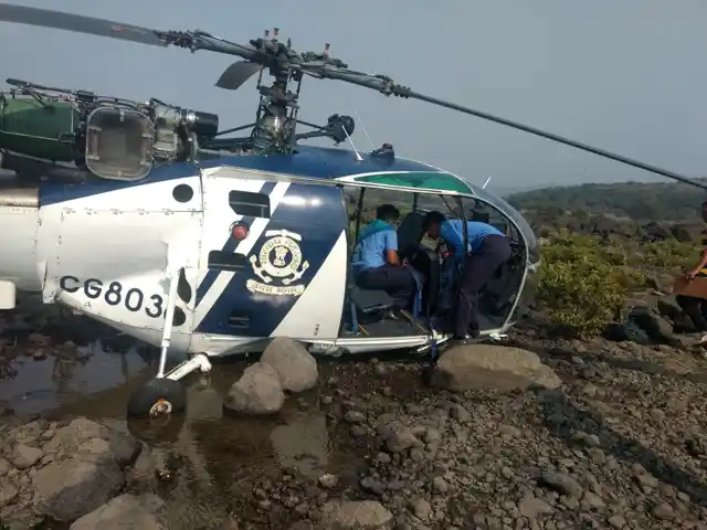 Indian Coast Guard Chopper, Chetak CG 803, was on a routine sortie before it developed a technical snag and crash landed near Murud in Alibagh.