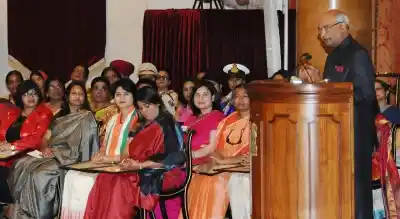 New Delhi: President Ram Nath Kovind addresses at the presentation of Nari Shakti Puruskar for the year 2017, on International Women’s Day, at Rashtrapati Bhavan, in New Delhi on March 8, 2018. (Photo: IANS/PIB)