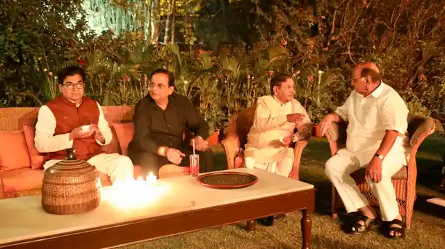 From left: SP’s Ram Gopal Yadav, BSP leader Satish Mishra, JDU’s Sharad Yadav, NCP leader Sharad Pawar. 