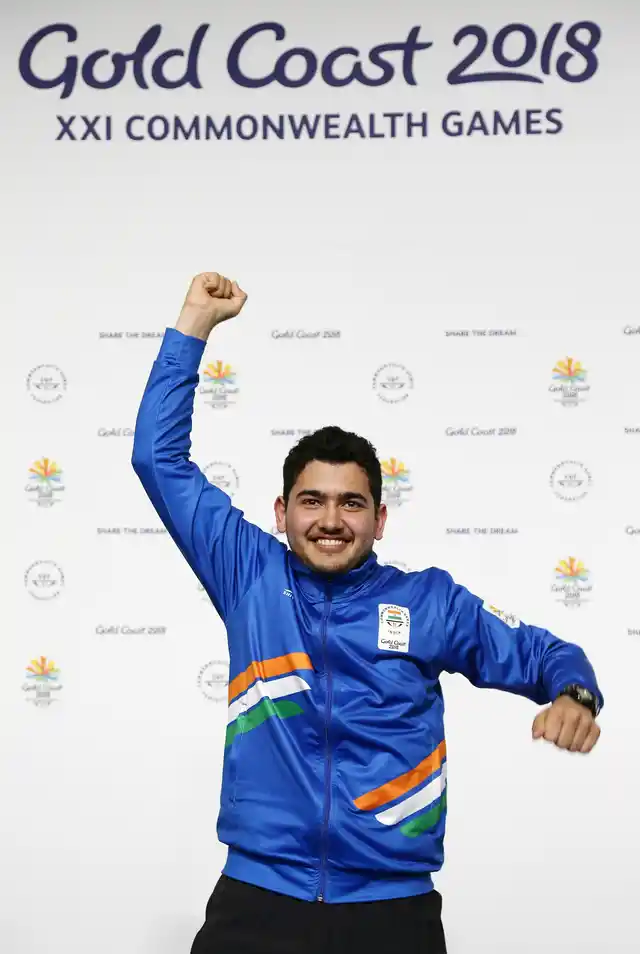 Anish celebrates after clinching gold at the Gold Coast games.