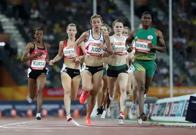 South Africa’s Caster Semenya, right, leads the field in her women’s 1500m heat at Carrara Stadium during the 2018 Commonwealth Games on the Gold Coast, Australia, Monday, April 9, 2018. 