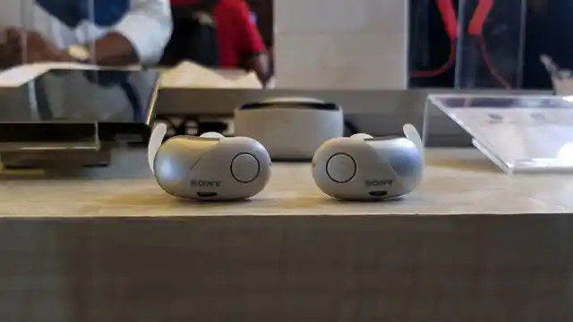 The Sony WF-SP700N wireless headphones