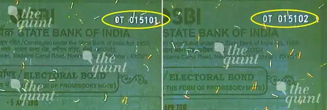 The image of the hidden number on the electoral bond as seen under UV Light.