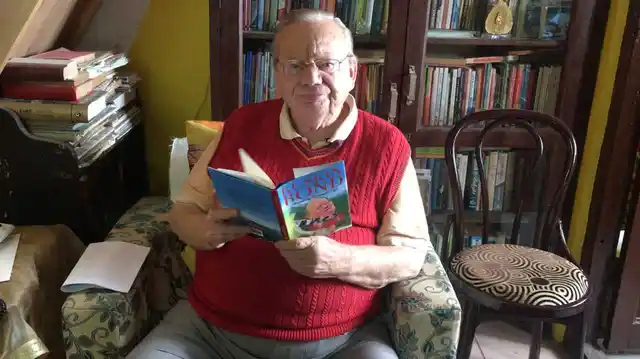 Ruskin Bond, in his couch where he reads every afternoon.
