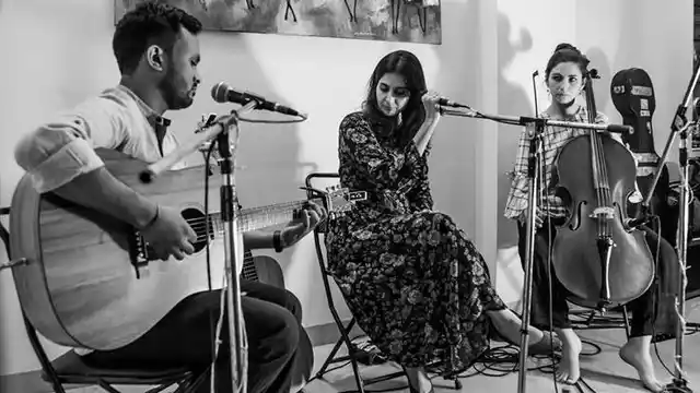 Chayan and Smiti performing with Nawa on the cello.
