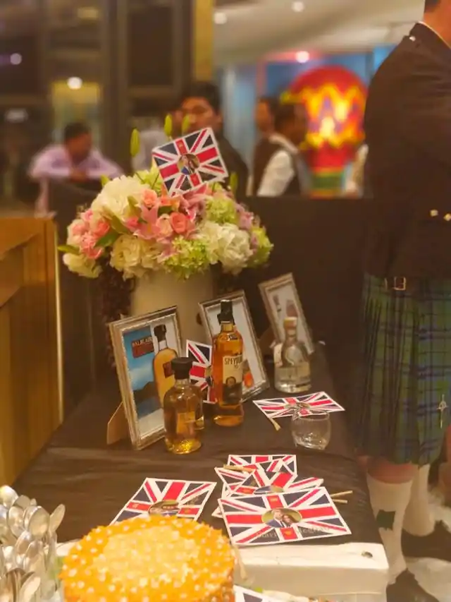 Whiskey bottles on display for the tasting ceremony. 