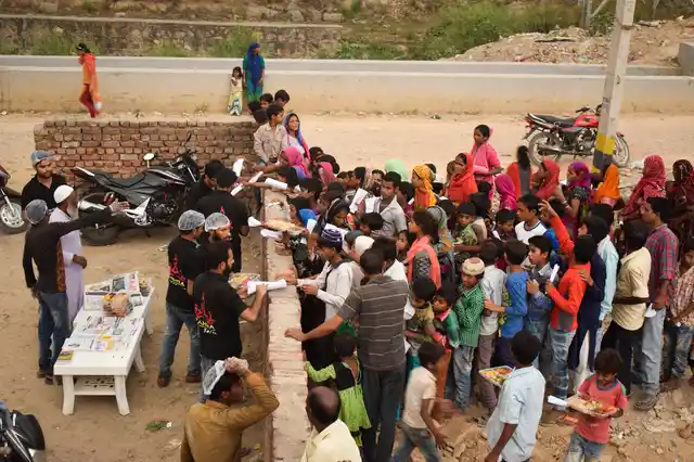 Iftaar distribution after evening prayer. 