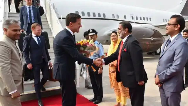 Union Minister of Food Processing Harsimrat Kaur Badal welcomes Prime Minister of Netherlands Mark Rutte in New Delhi, on Thursday, 24 May.