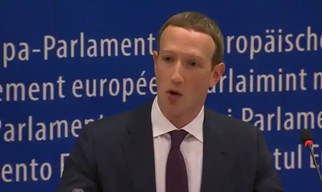 Mark Zuckerberg answering questions in EU parliament. 