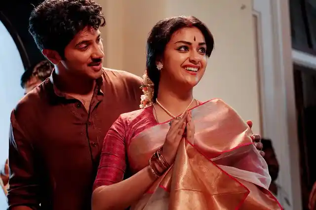 Keerthi Suresh and Dulquer Salman in a still from ‘Mahanati.’
